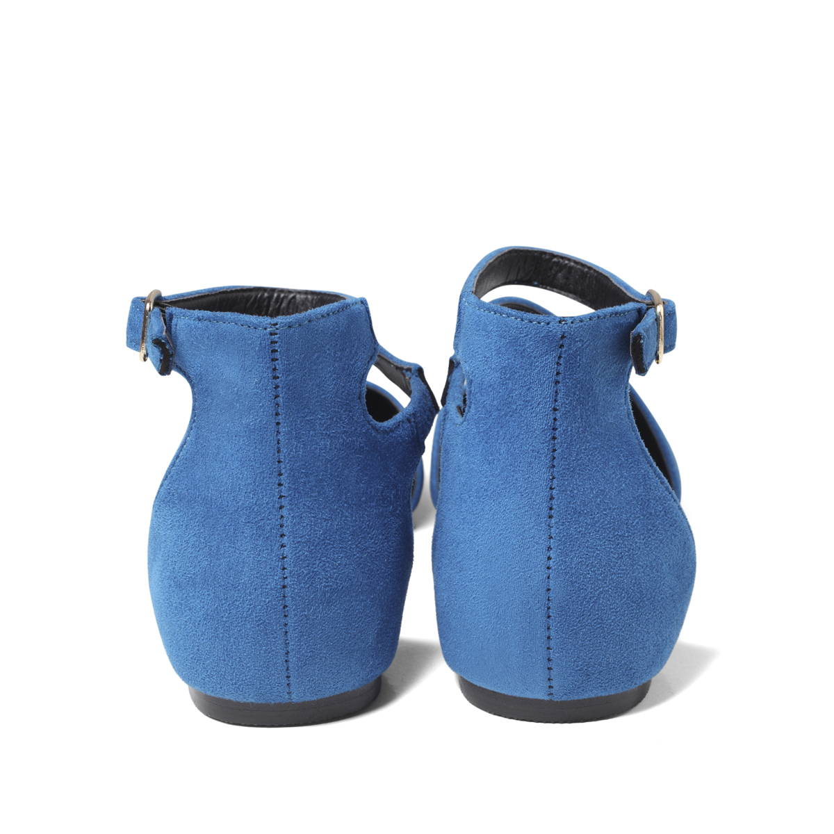 women's blue ballet flat back view