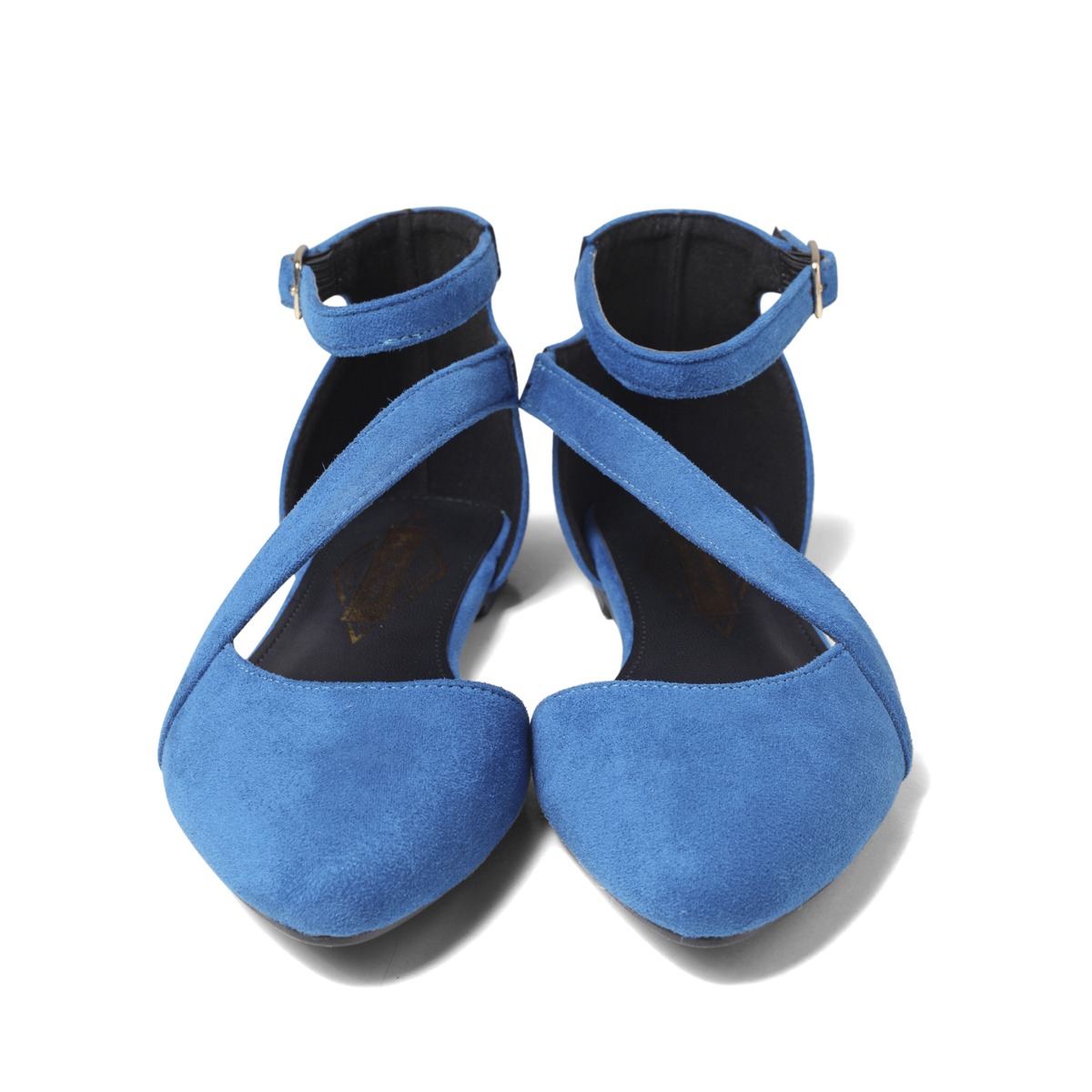 women's blue ballet flat front view