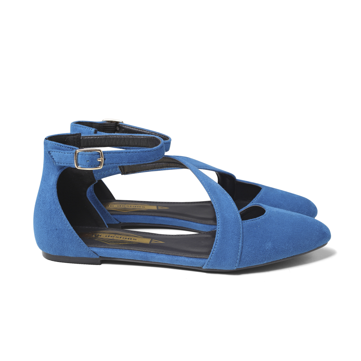 women's blue ballet flat right view