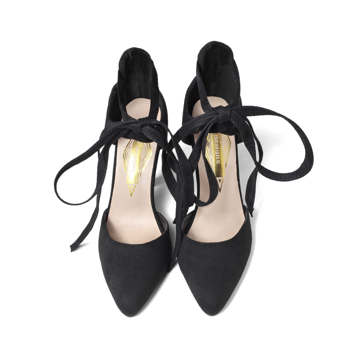 ribbon strap women's high heels over head view